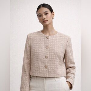 🤍 Babaton - Aritzia Beige/ Pink Textured Button Jacket – L 💖